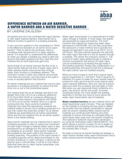 Difference between an Air Barrier a Vapor Barrier and a Water Resistive Barrier