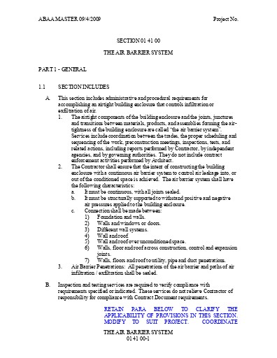 Division 1: The Air Barrier System Specification
