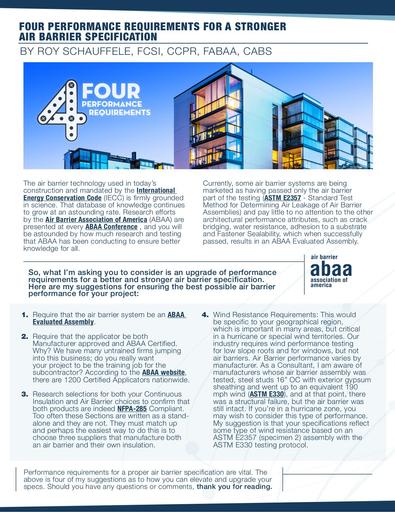 Four Performance Requirements for a Stronger Air Barrier Specification